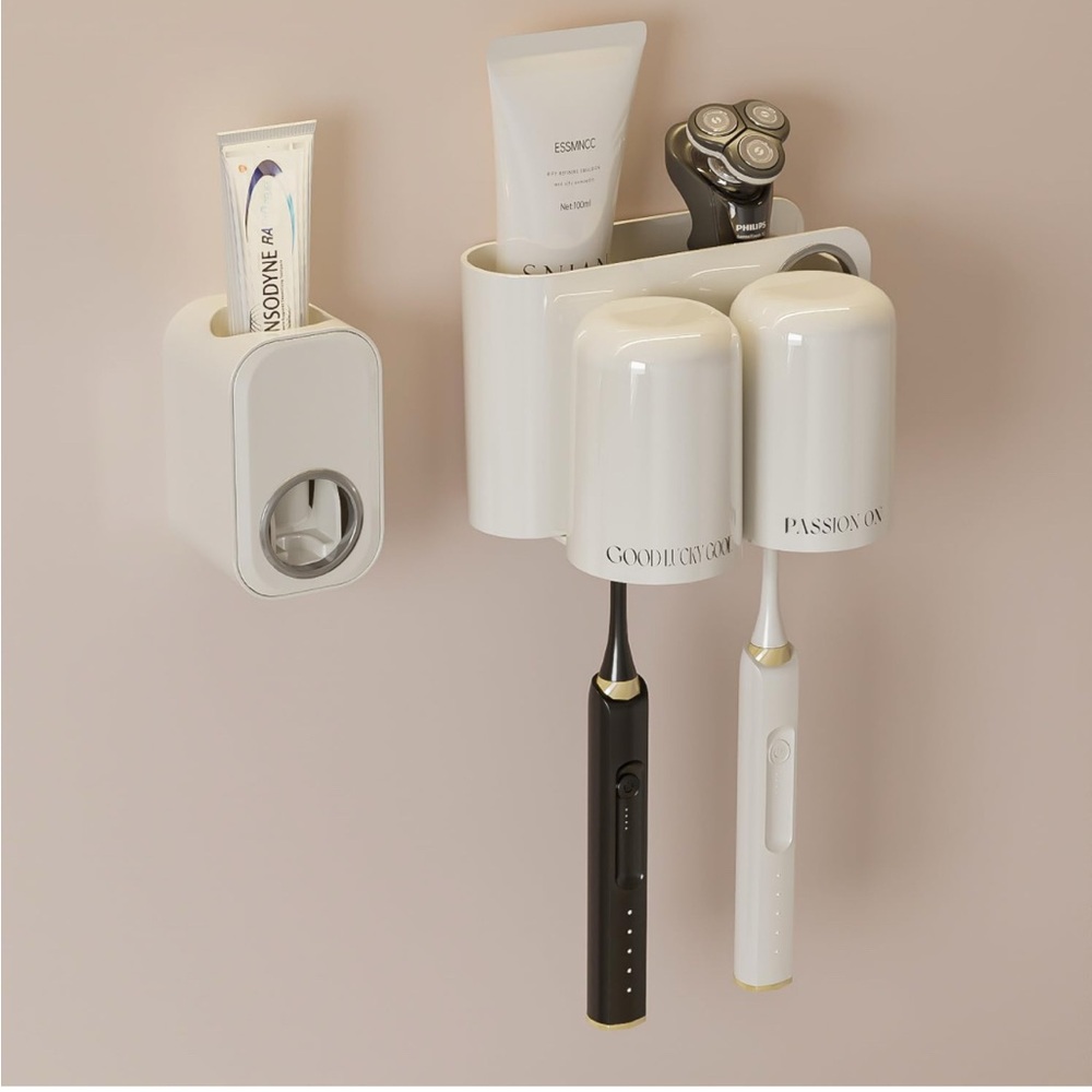 Tooth Brush🪥Holder for Bathroom 2 Cups and Toothpaste Dispenser